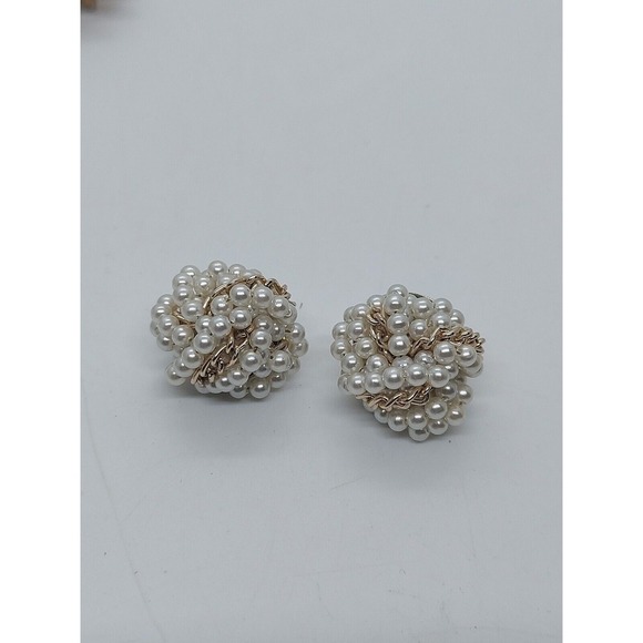 Vintage Japan Cluster Pearl‎ Chain Clip-on Earrings - Picture 1 of 4